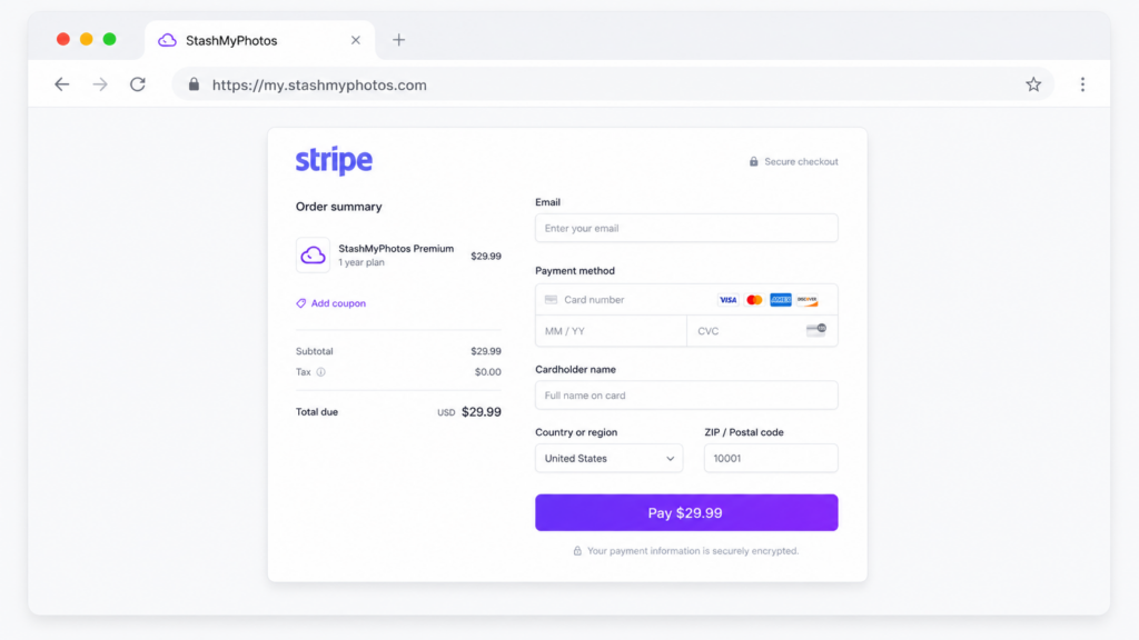Customer checkout via Stripe